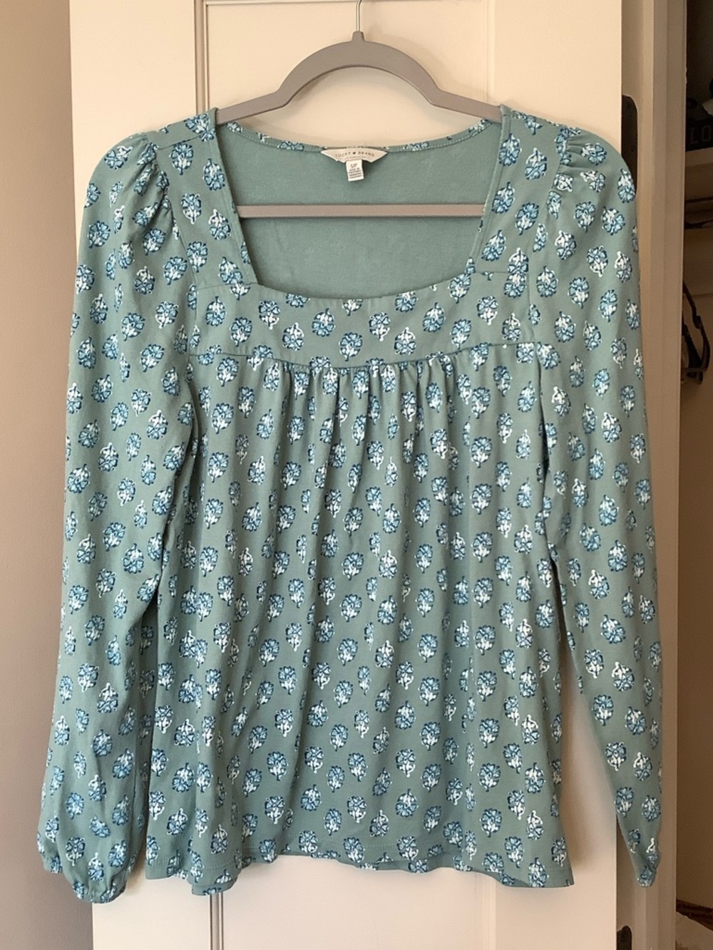 Lucky Brand Mint Green Floral Square-Neck Blouse